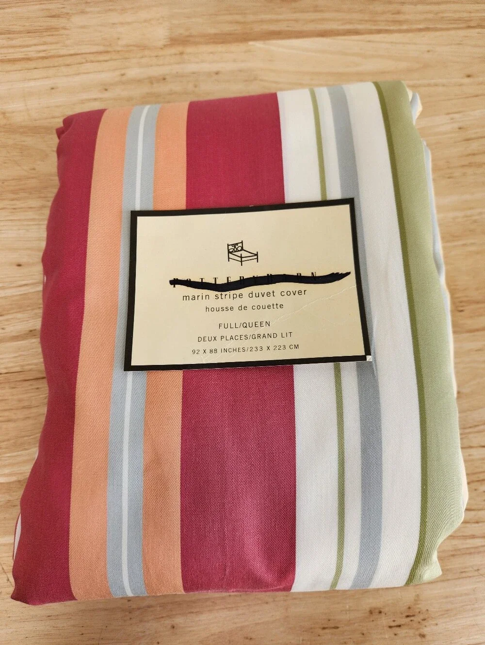 Pottery Barn Marin Striped Duvet Cover Sz F/ Q Bright Colorful Beach Modern NOS